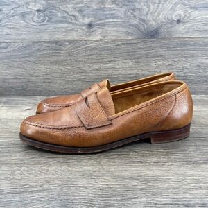 Crockett & Jones Harvard Penny Loafers Mens 8.5 D Tan Brown Pebble Grain Leather